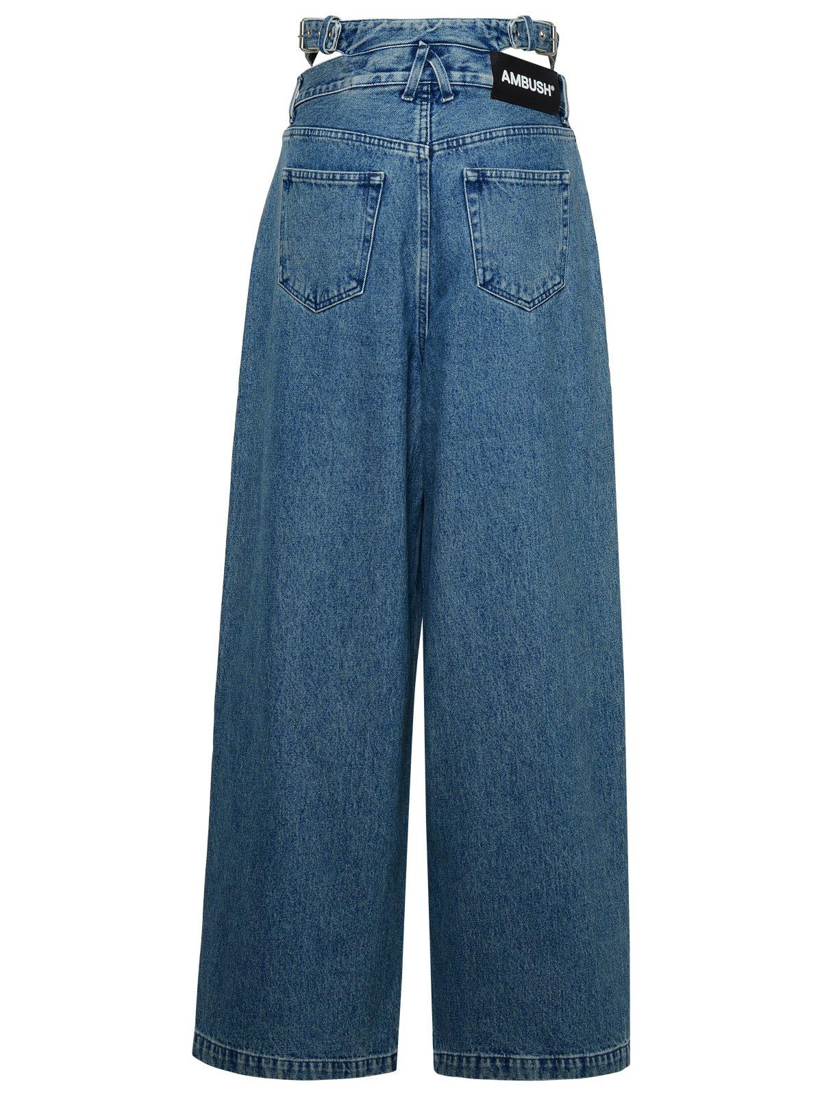 Shop Ambush Belted Baggy Wide-leg Jeans In Blue