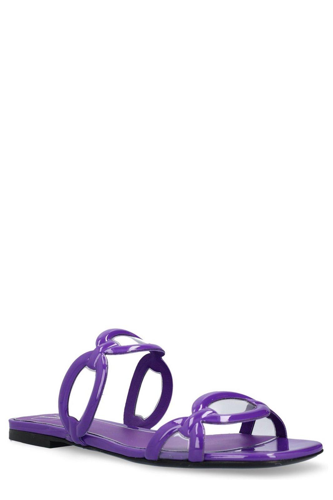 Valentino Square Toe Slip-on Sliders In Purple
