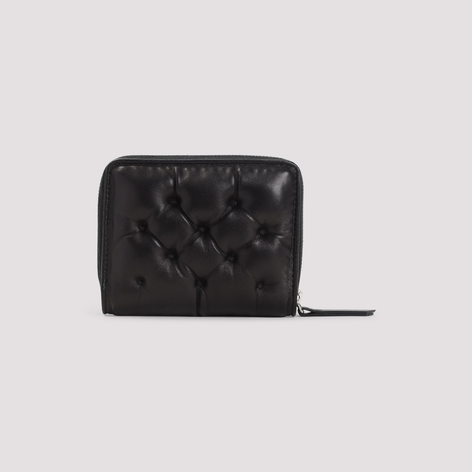 Maison Margiela Quilted Black Leather Zip Wallet With Contrasting Label In Black