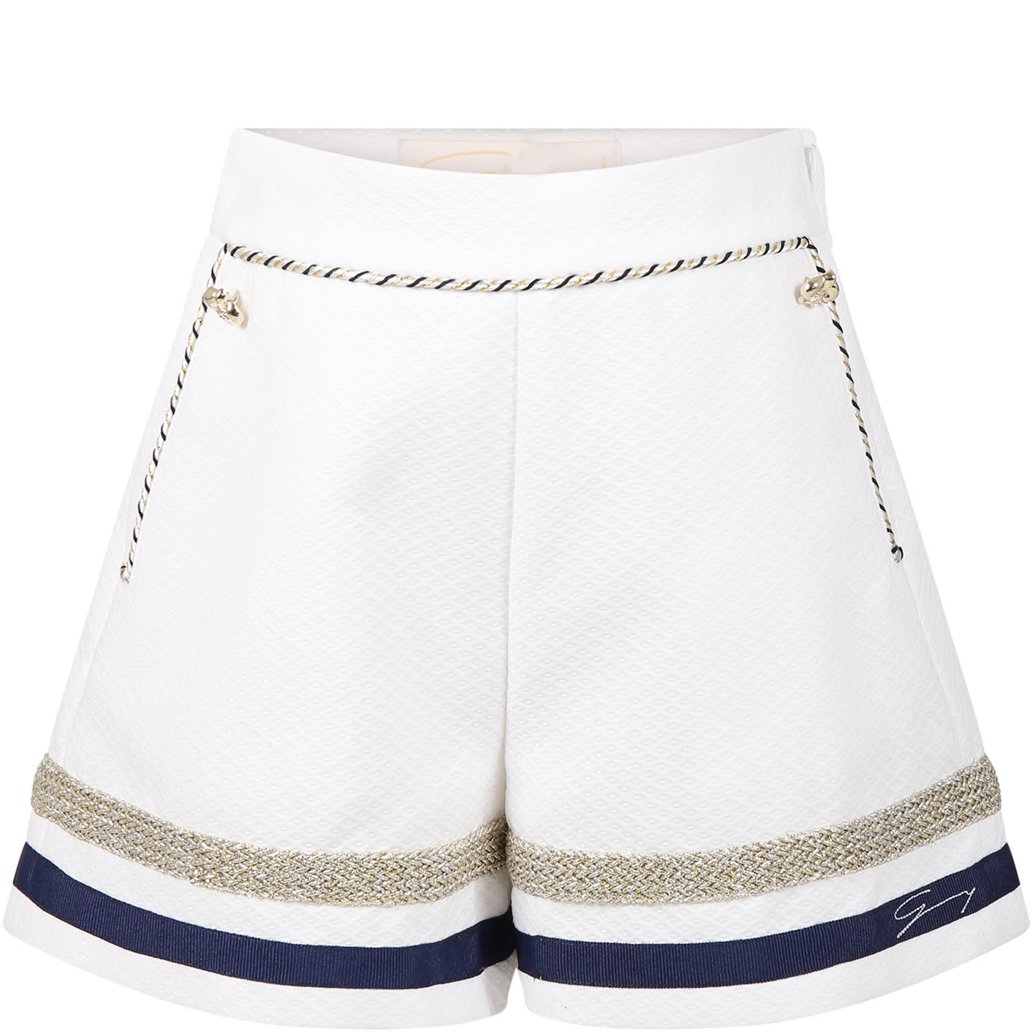 Genny Kids' White Shorts For Girl With Blue And Lurex Details