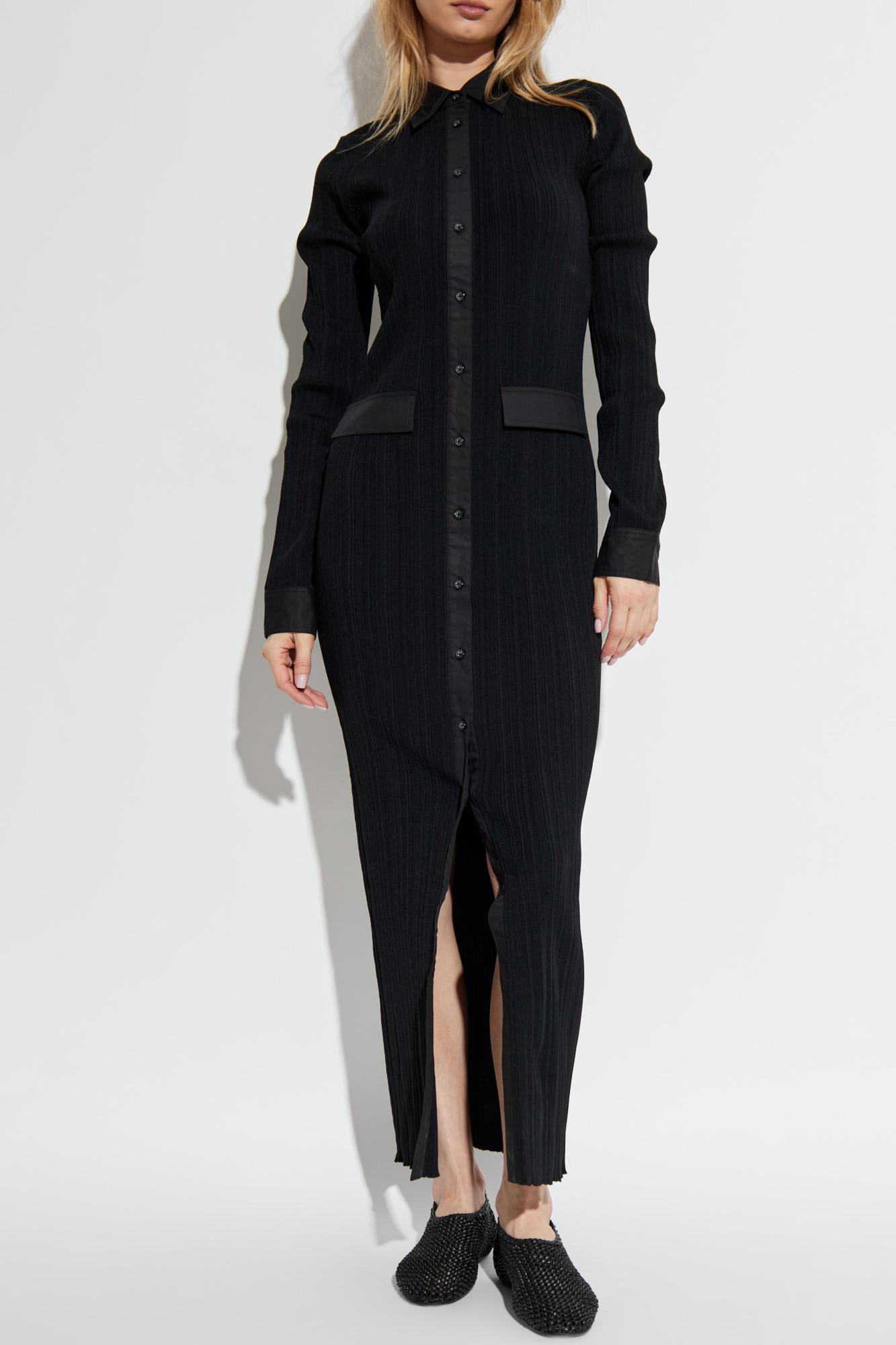 Totême Womens Button-down Knitted Shirt Maxi Dress Black