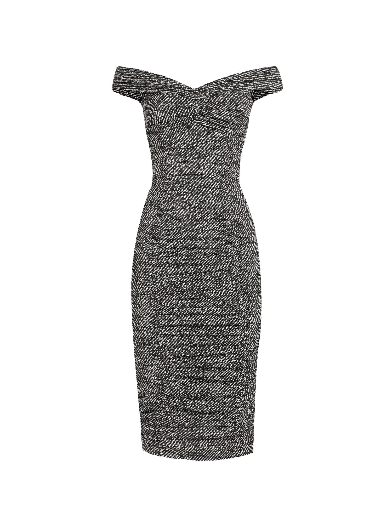 Dolce & Gabbana Off-the-shoulder Gathered Printed Silk-blend Midi Dress In Gray