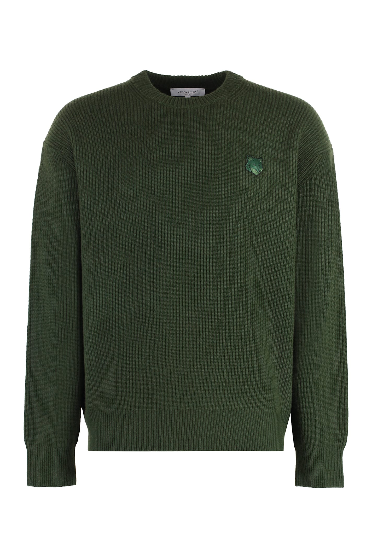 Shop Maison Kitsuné Wool-blend Crew-neck Sweater In Green