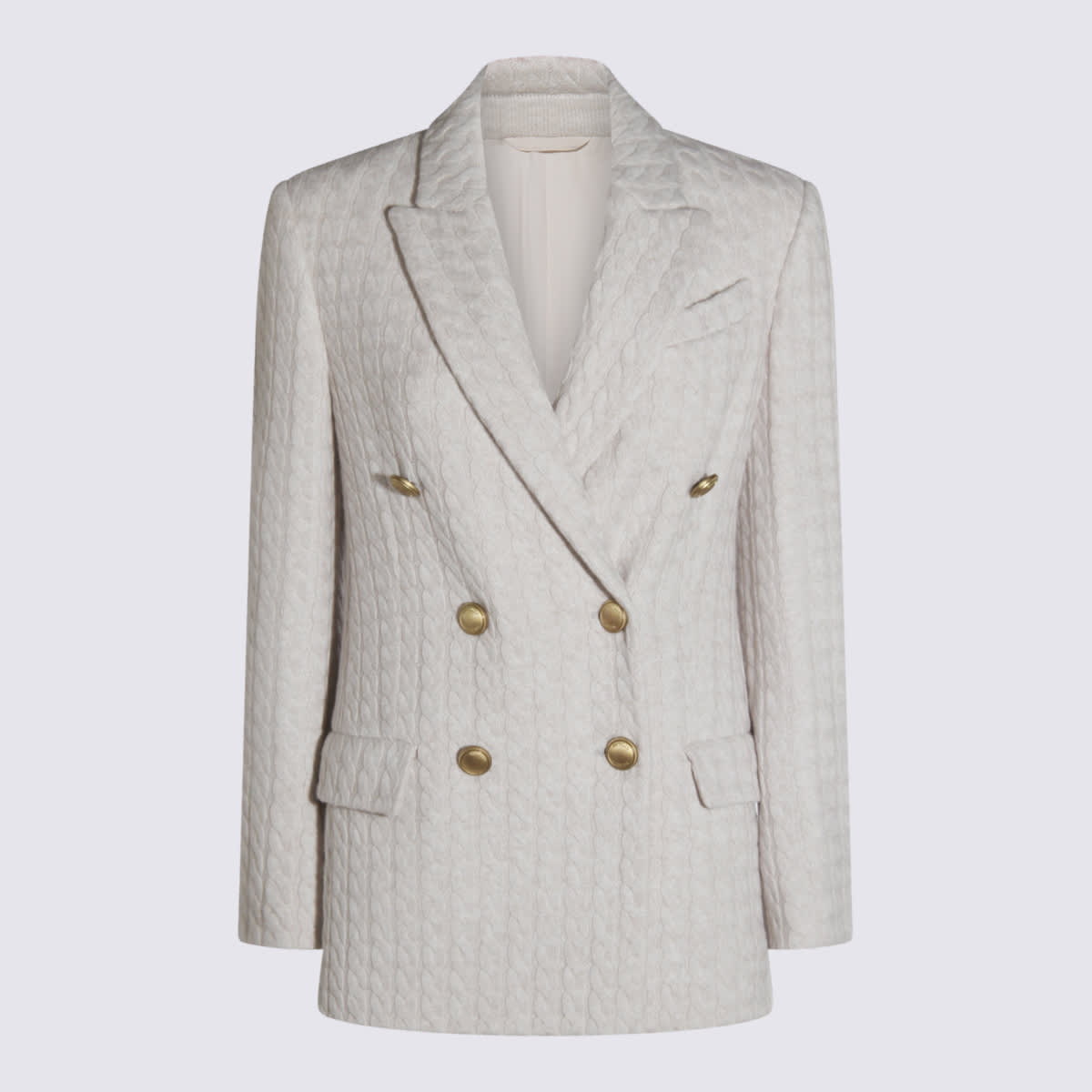 Brunello Cucinelli Cable-knit Double-breasted Coat In Gray