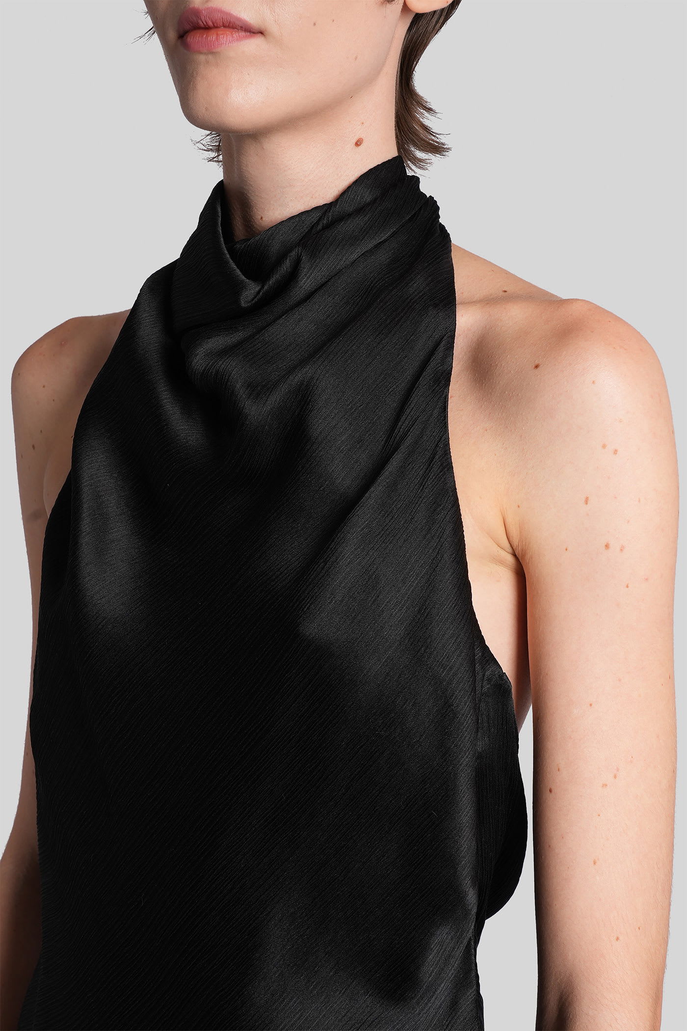 Balmain Halterneck Sleeveless Backless Draped Neckline Fitted Silhouette In Black