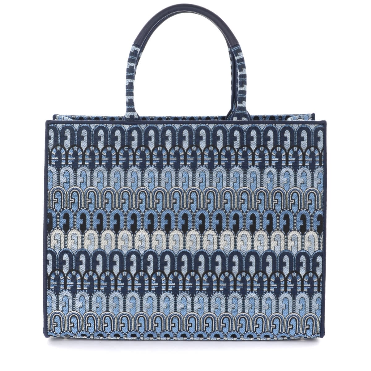 Furla Opportunity L Shopping Bag In Blue Logoed Fabric