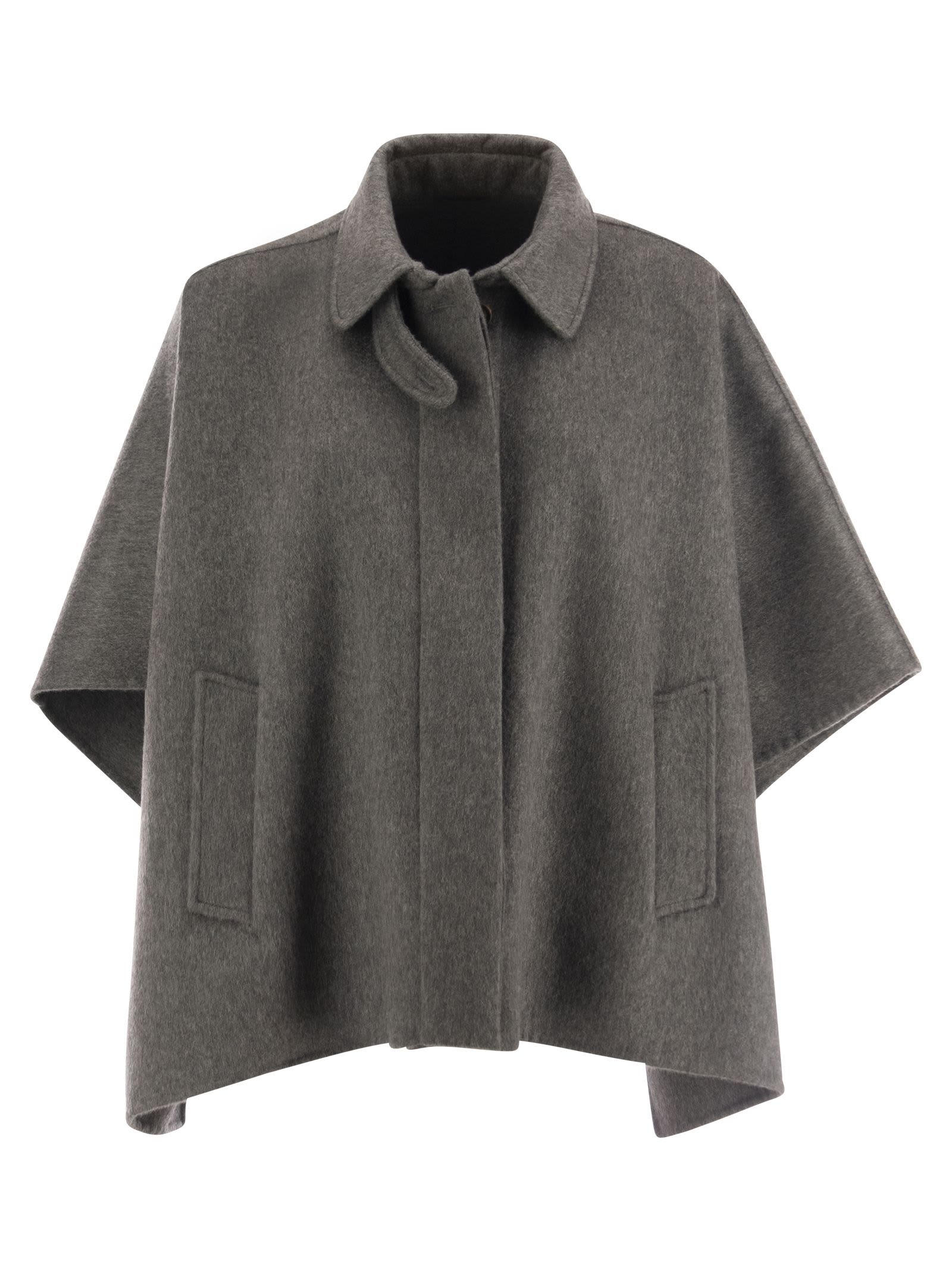 Brunello Cucinelli Cashmere Cape With Shiny Details In Grey | ModeSens