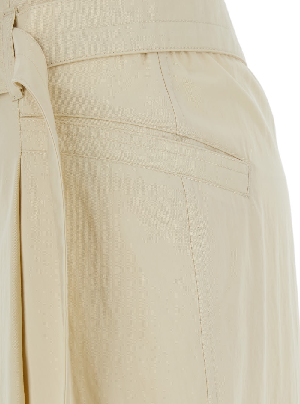 Low Classic Double Belt Pleated Trousers In Beige