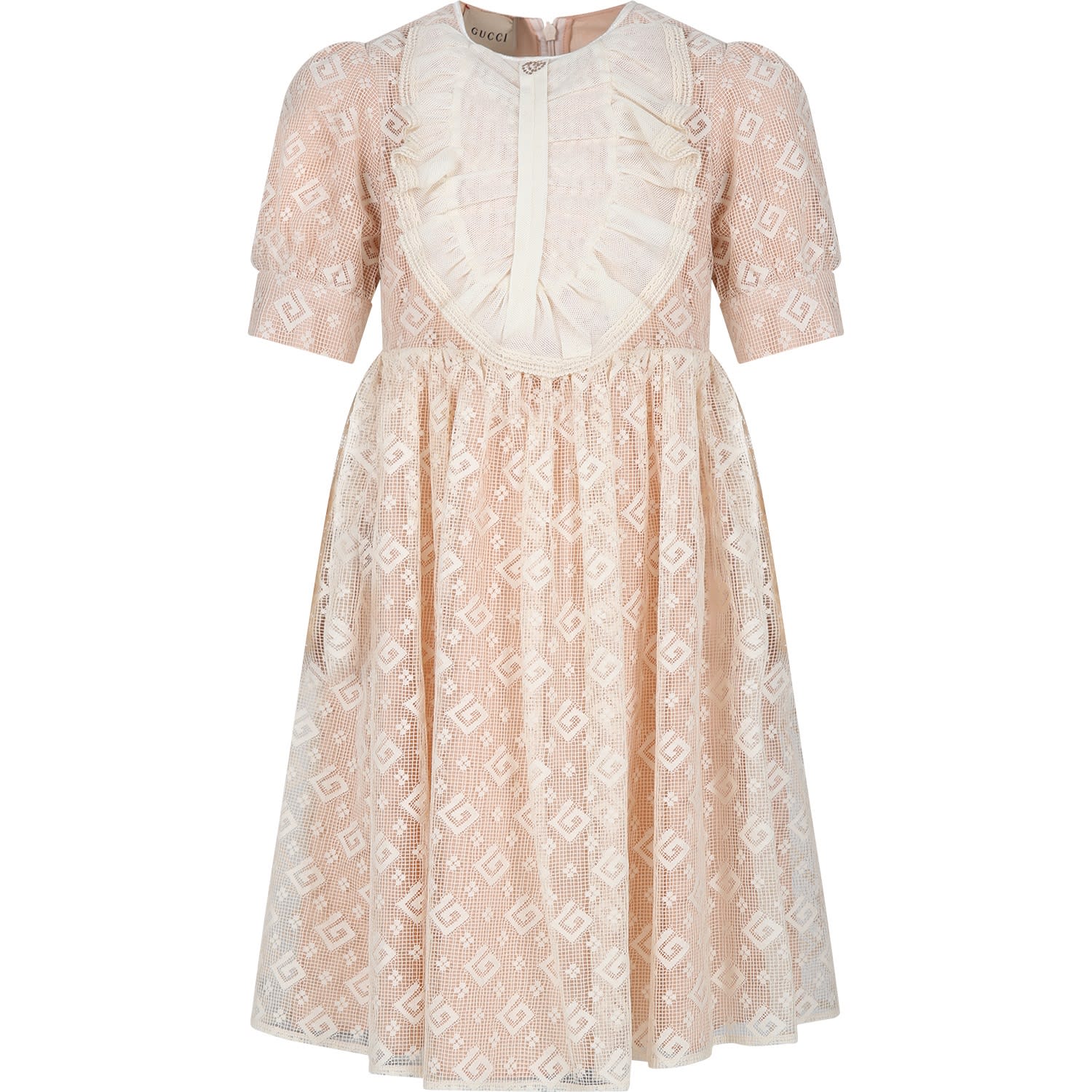 Shop Gucci Pink Dress For Girl With G Quadro Motif