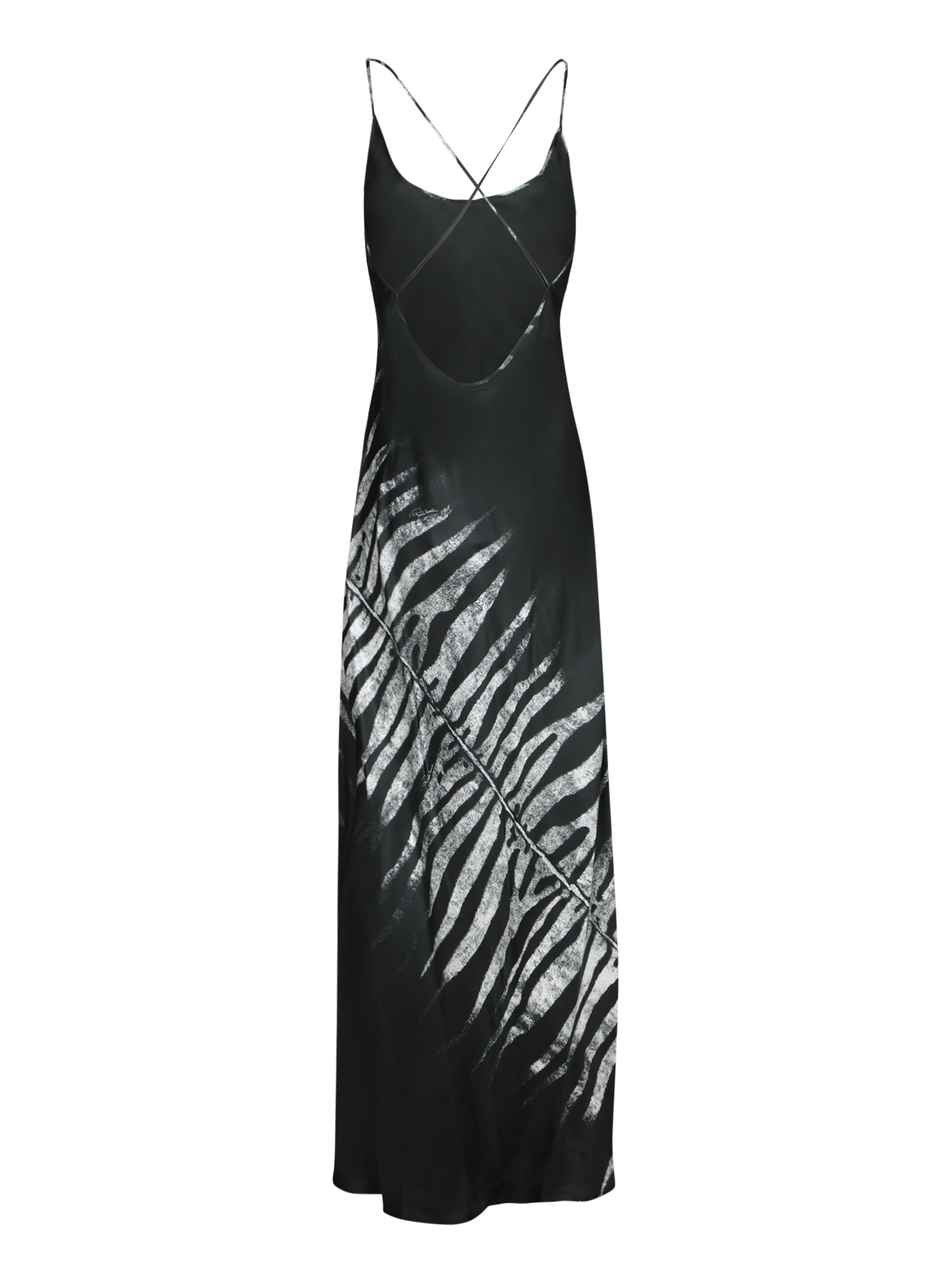Roberto Cavalli Silk Black Dress With Spaghetti Straps And Fern Print In Black