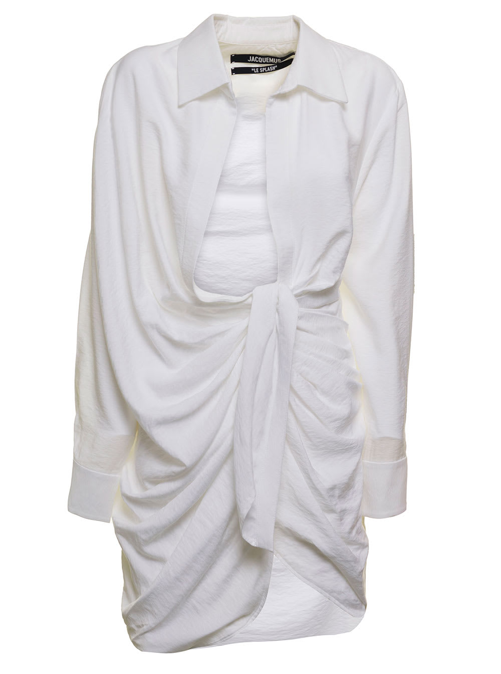 la Robe Bahia White Short Draped Shirt Dress In Viscose Woman Jacquemus