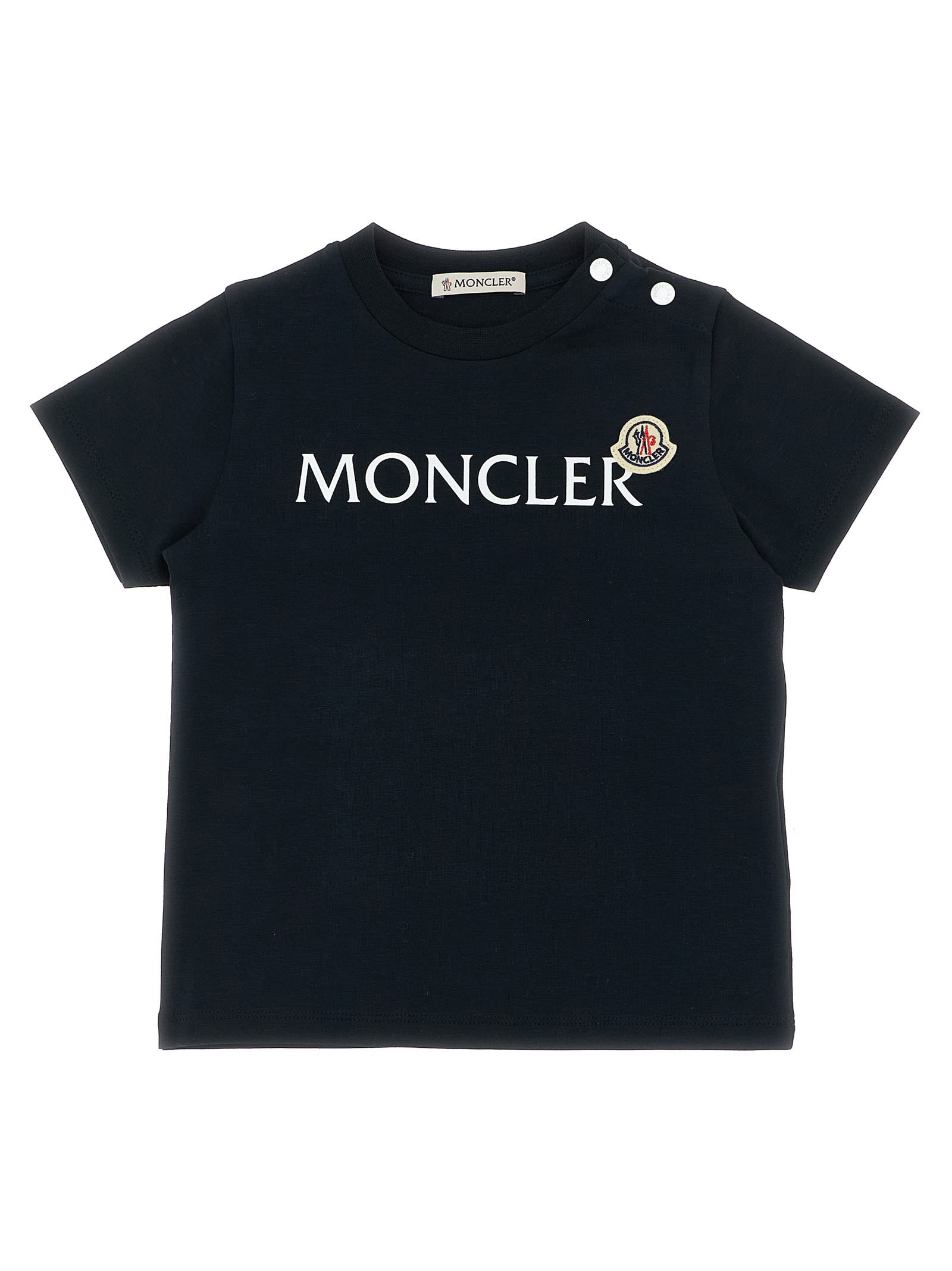 Moncler Blue T-shirt For Baby Boy With Logo In Black