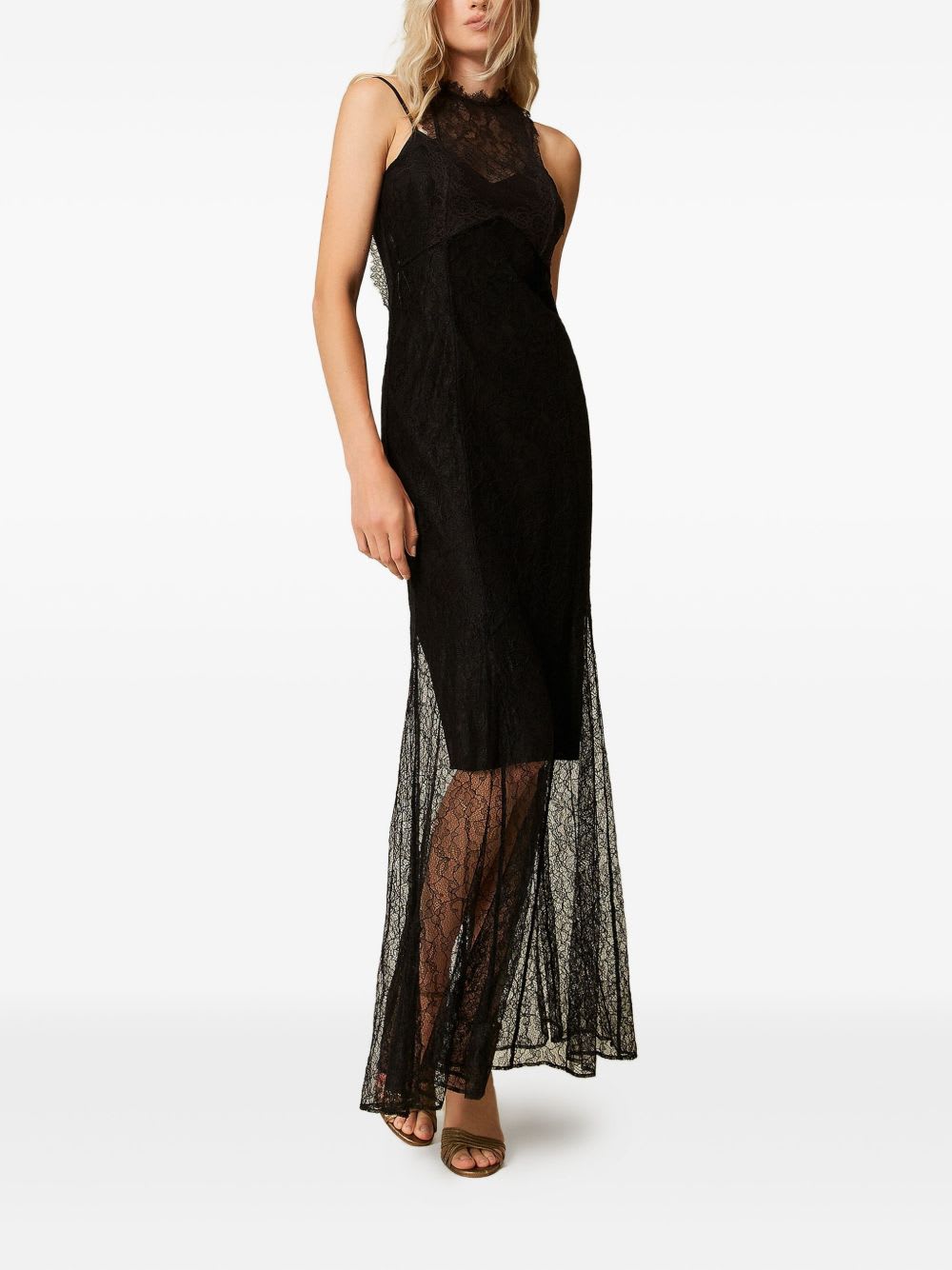 Twinset Long Dress With Applique In Black