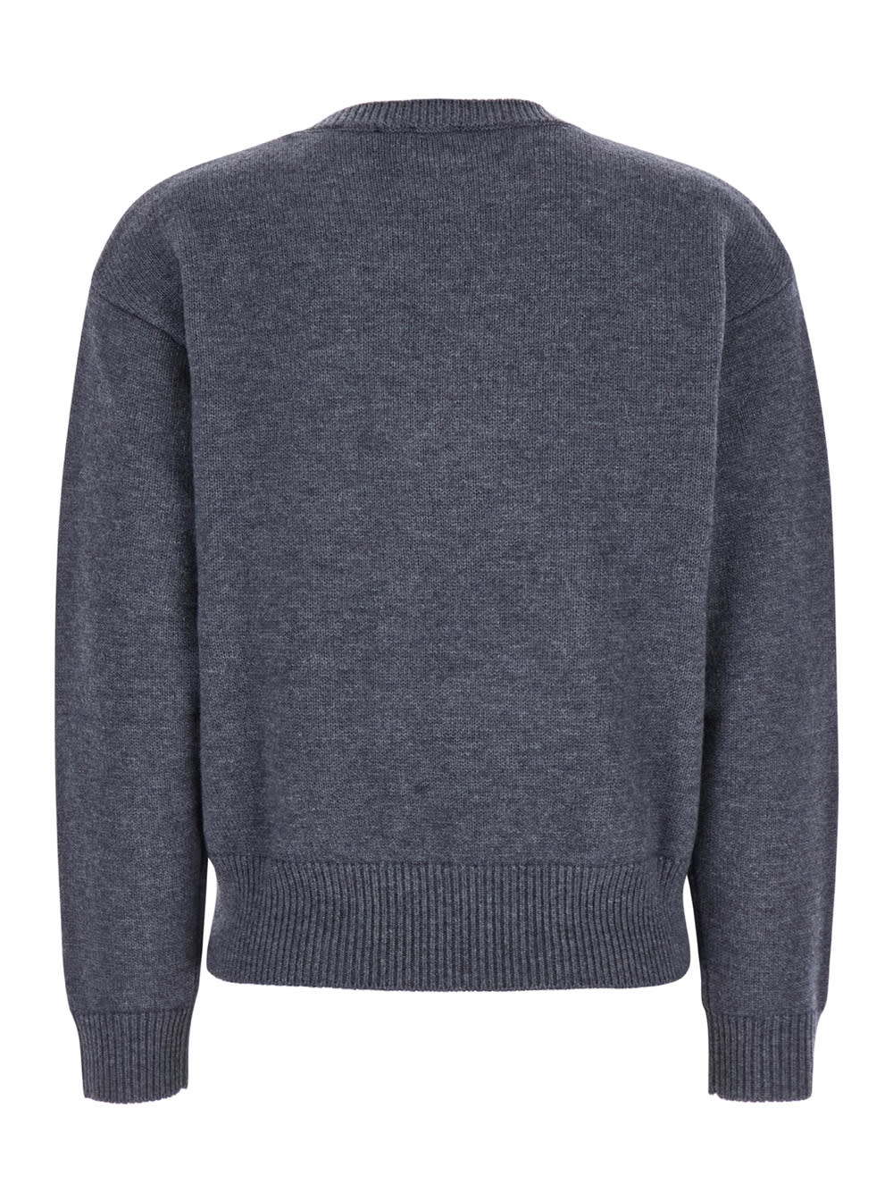 Shop Pinko Burgos Grey Crewneck Sweater With Logo On The Front In Wool Woman