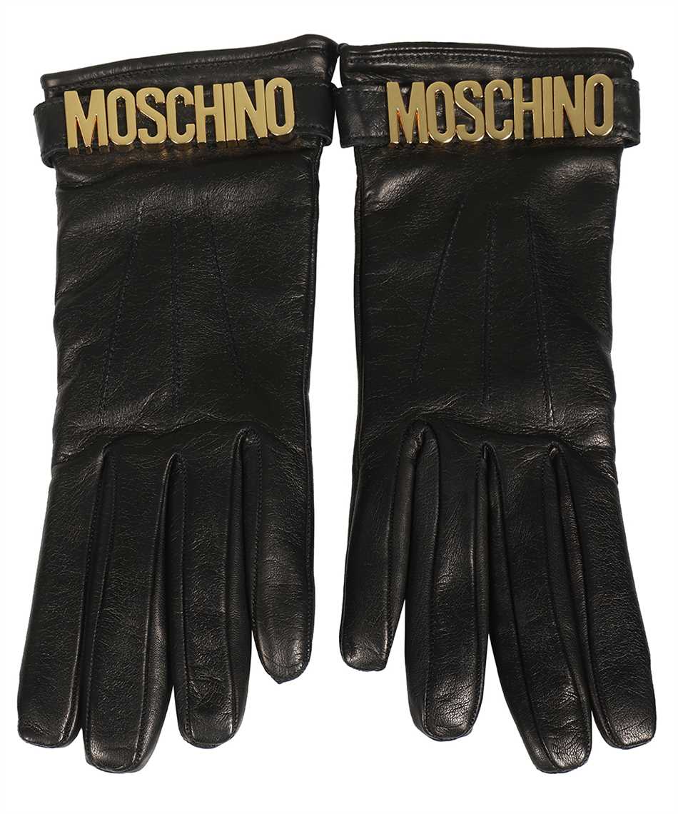 Moschino Leather Gloves In Black