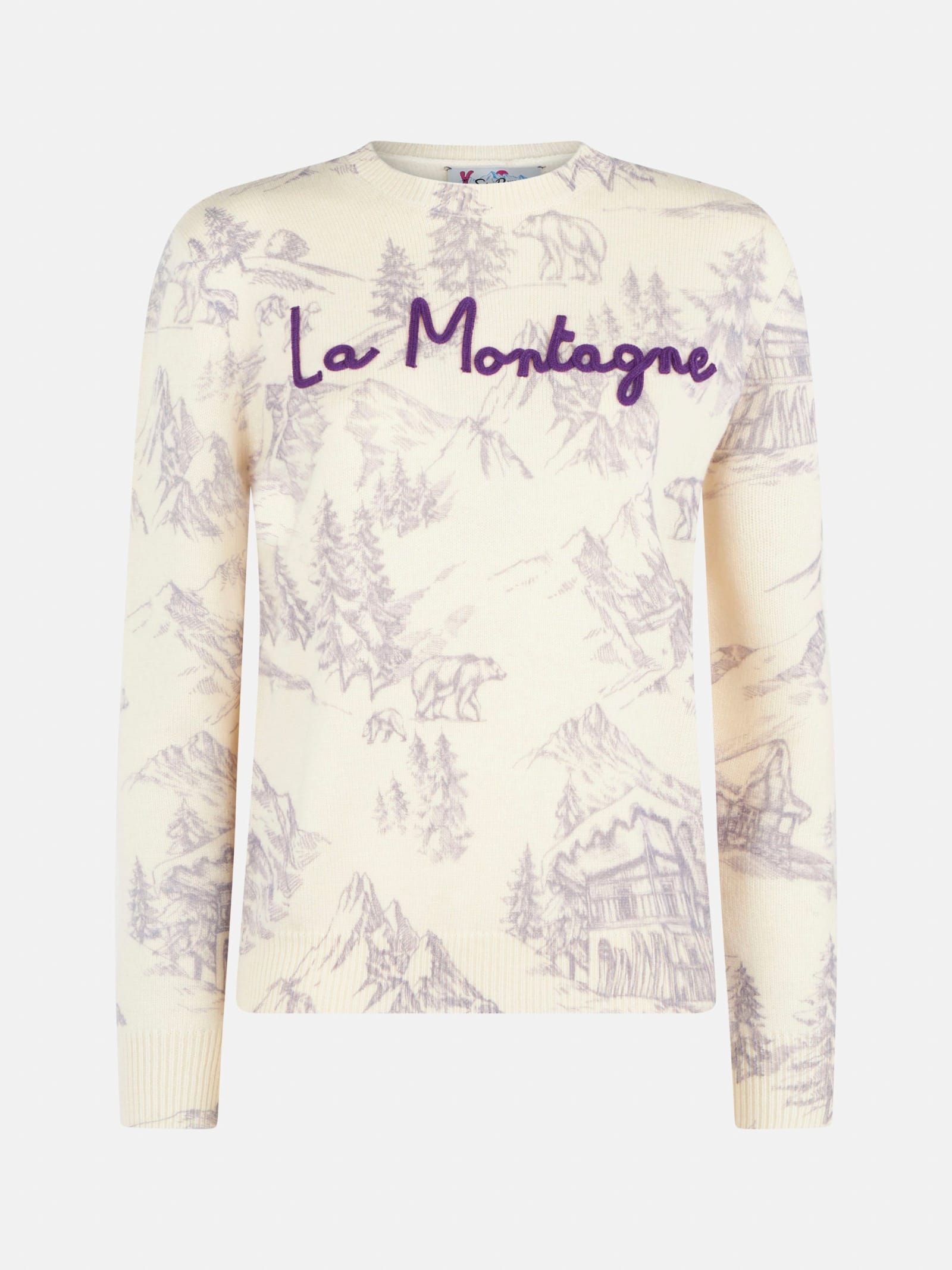 Shop Mc2 Saint Barth Woman Crewneck Sweater With La Montagne Print In White