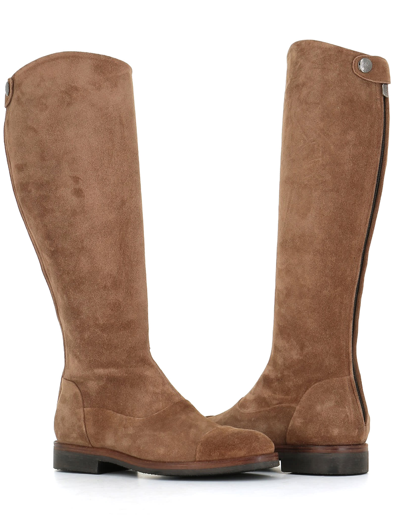 Alberto Fasciani Zipped Leather Knee-length Boots In Beige