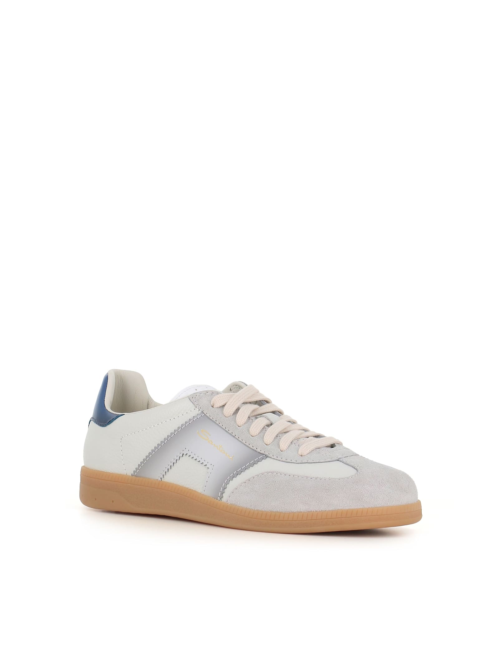 Santoni Dbs Leather And Suede Sneakers In Bianca/blu