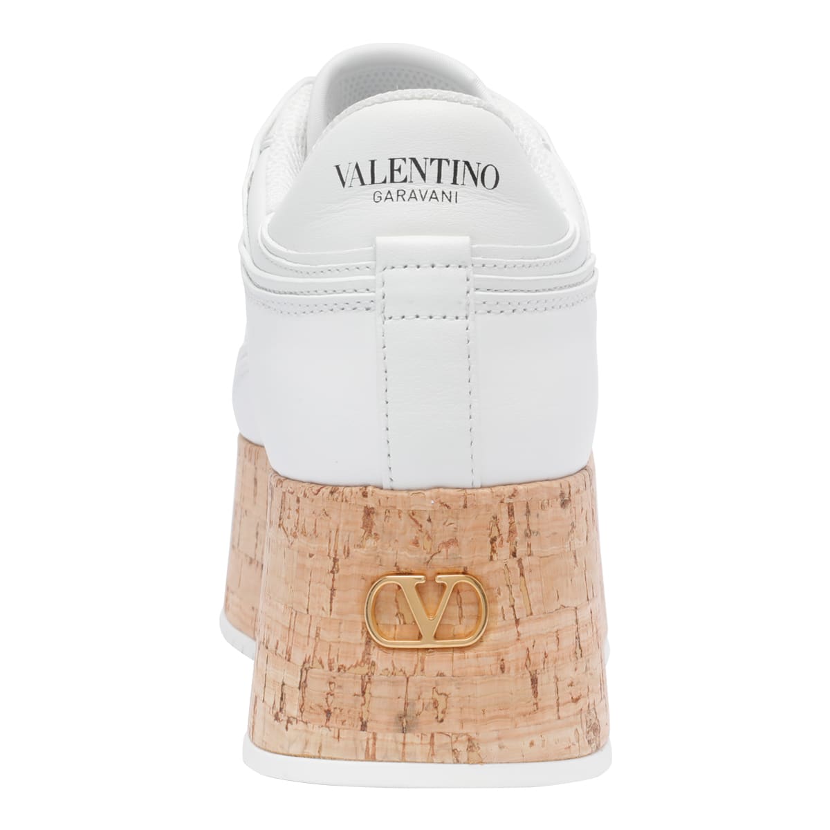 Valentino Leather Platform Sneakers Perforated Detailing In White