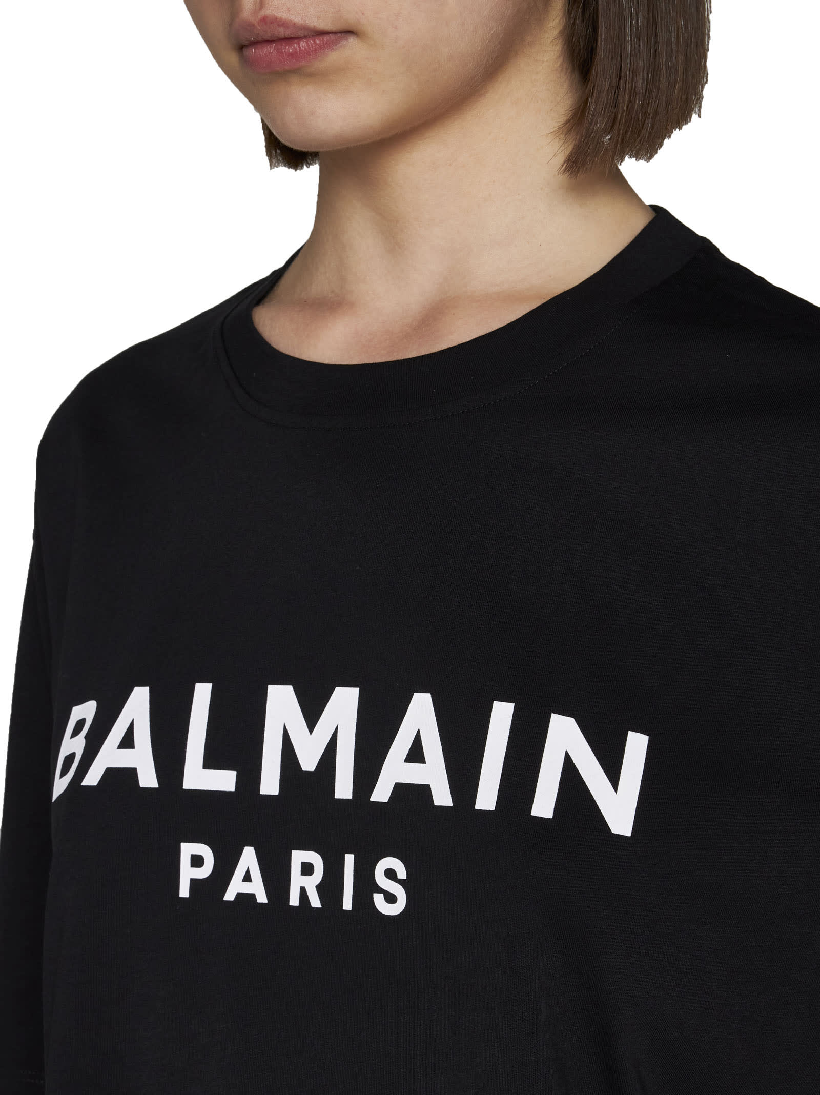 Shop Balmain Cotton Crew-neck T-shirt In Black