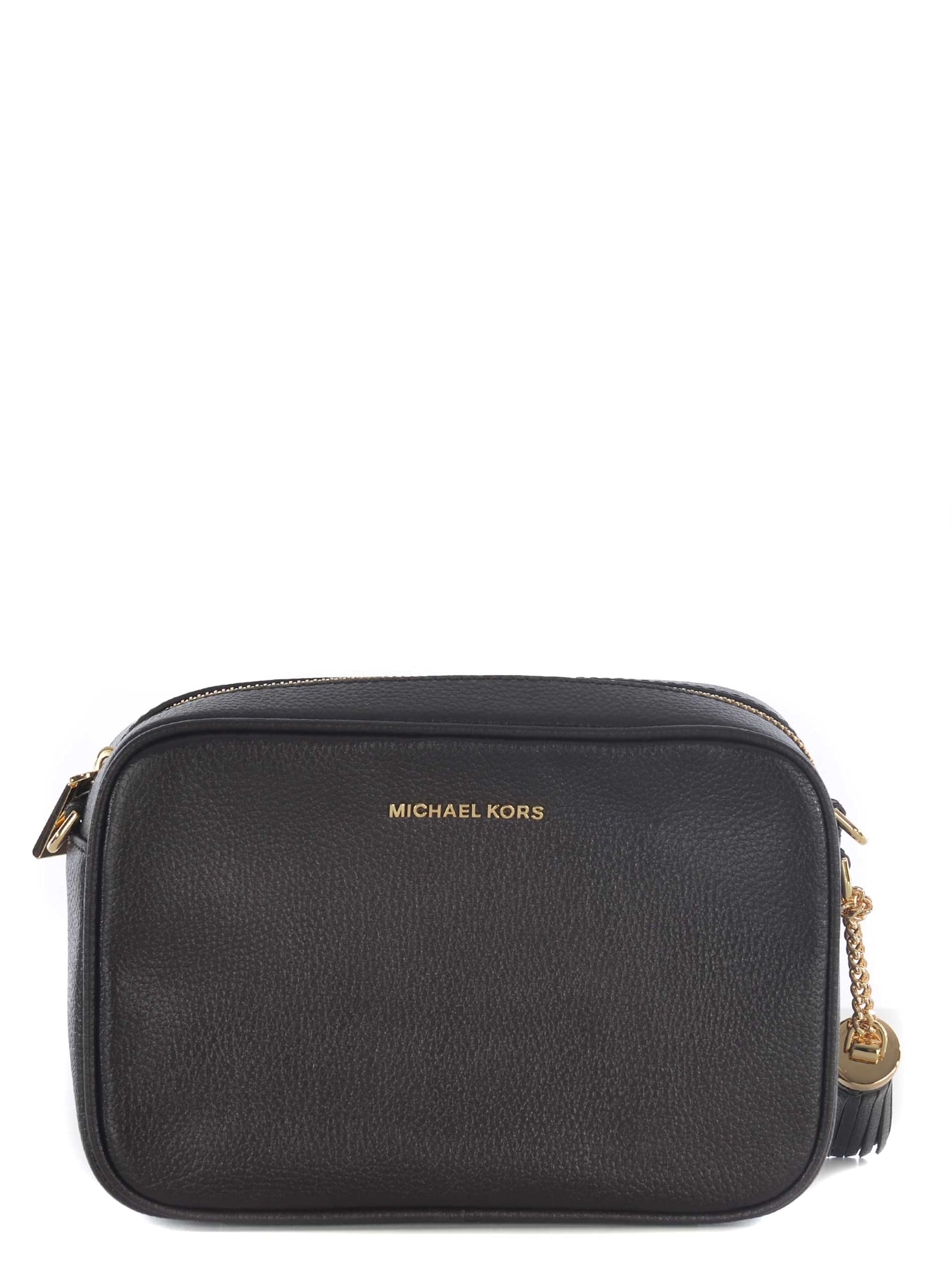 Michael Kors Jet Set Shoulder Bag In Black Leather In Dark Brown