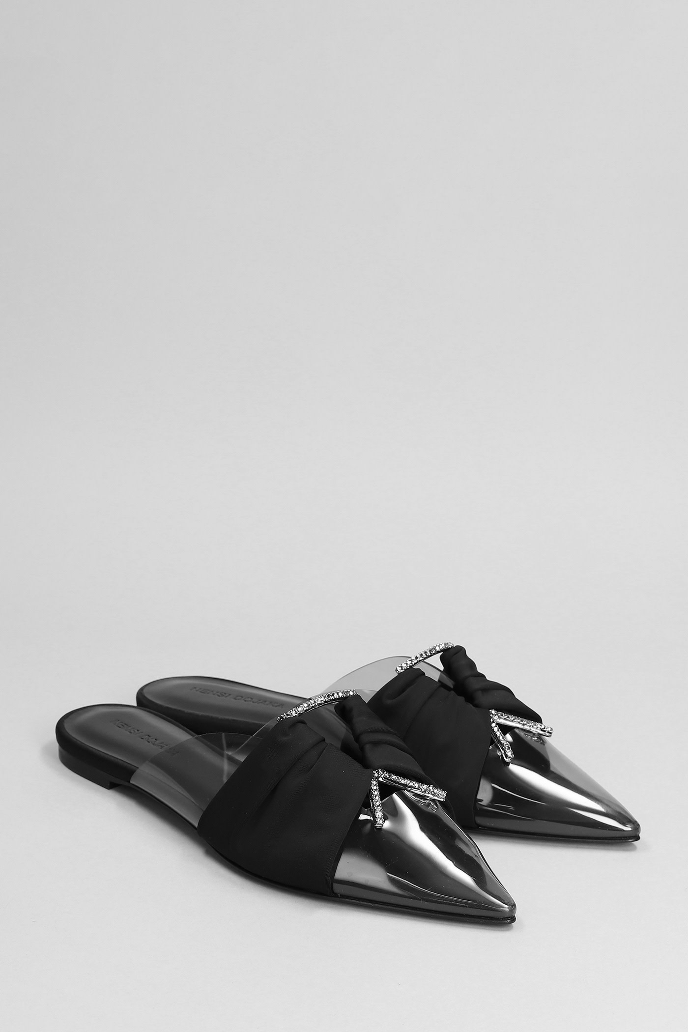 Crystal Embellished Flat PVC Slippers in Black - Nensi Dojaka