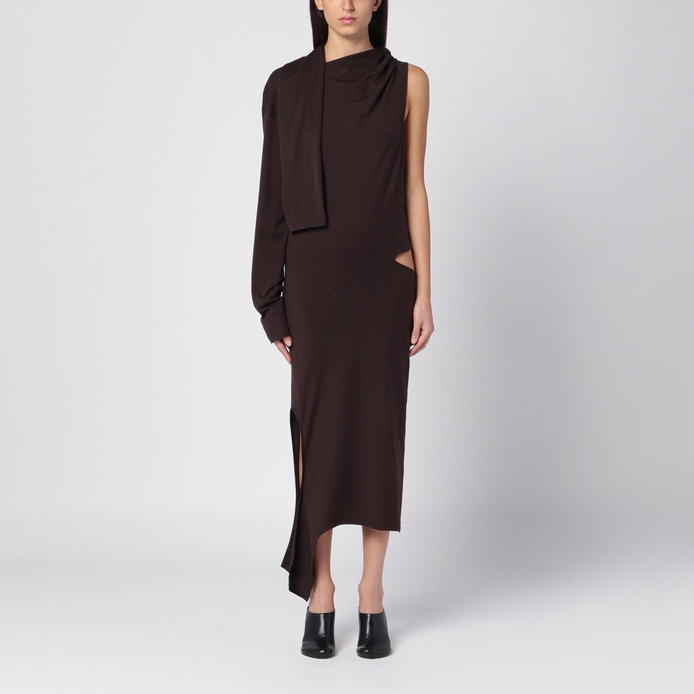 Shop Courrèges Brown One-shoulder Dress With Cut-out