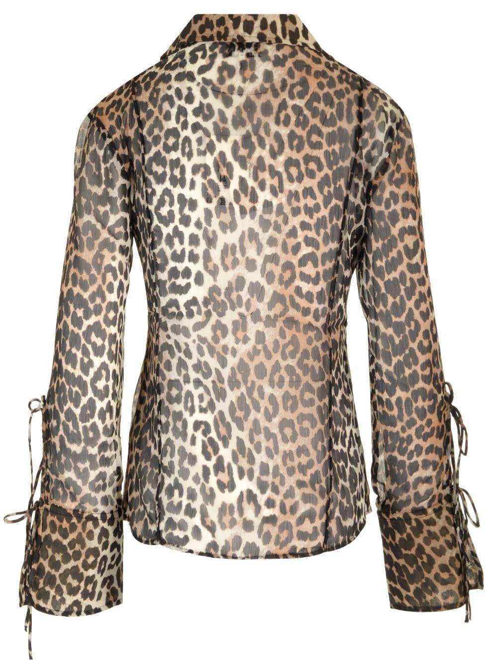 Shop Ganni Leopard Print V-neck Blouse In Multicolour