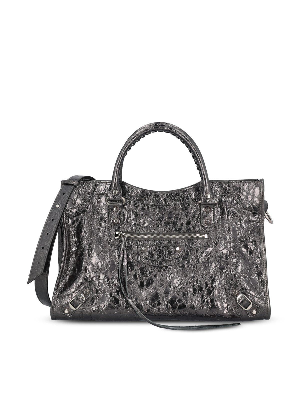 Metallic Embossed Top Handle Bag