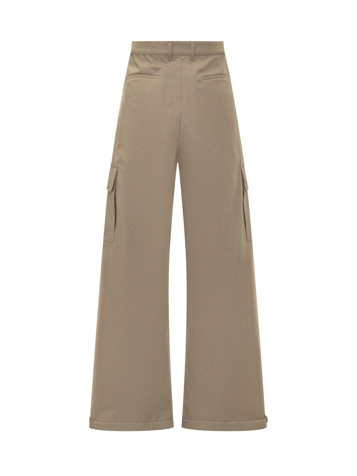 Shop Off-white Mid-rise Wide Leg Trousers In Beige Beige