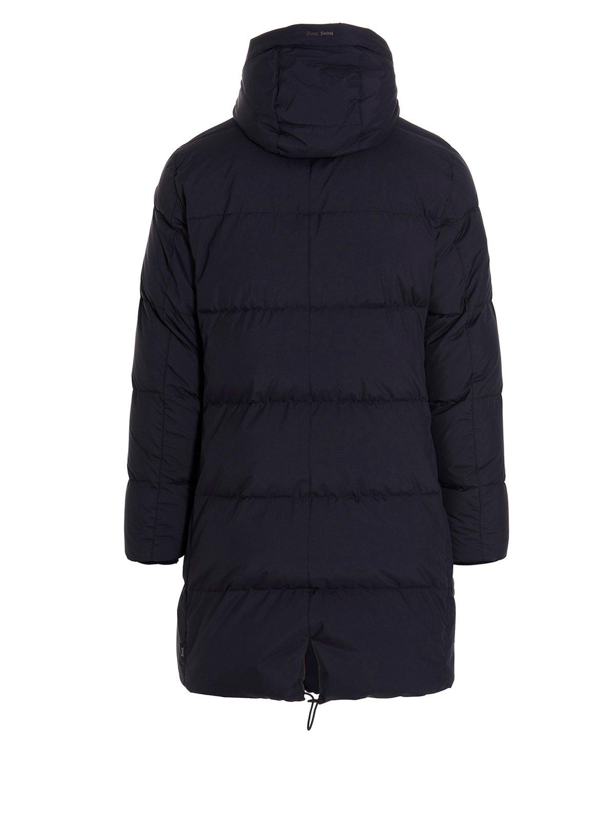 Shop Herno Drawstring Hooded Parka Coat In Blue