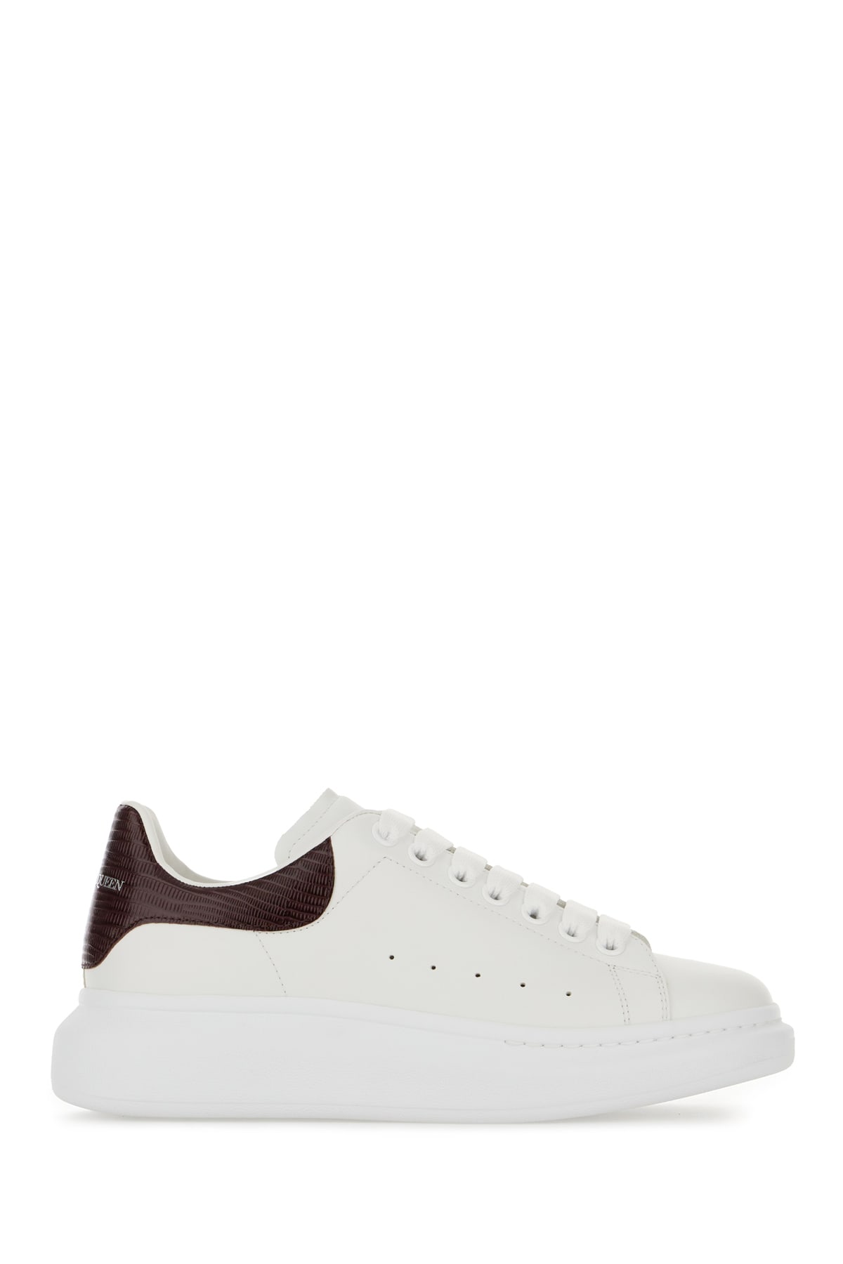 Alexander Mcqueen White Leather Sneakers With Burgundy Leather Heel In White Burgundy