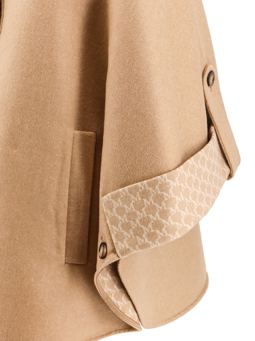 Max Mara Virgin Wool And Cashmere Cape Wih Pockets On The Front In Beige