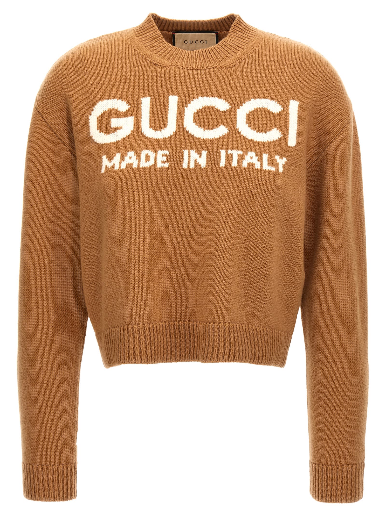 Shop Gucci Jacquard Logo Sweater In Beige