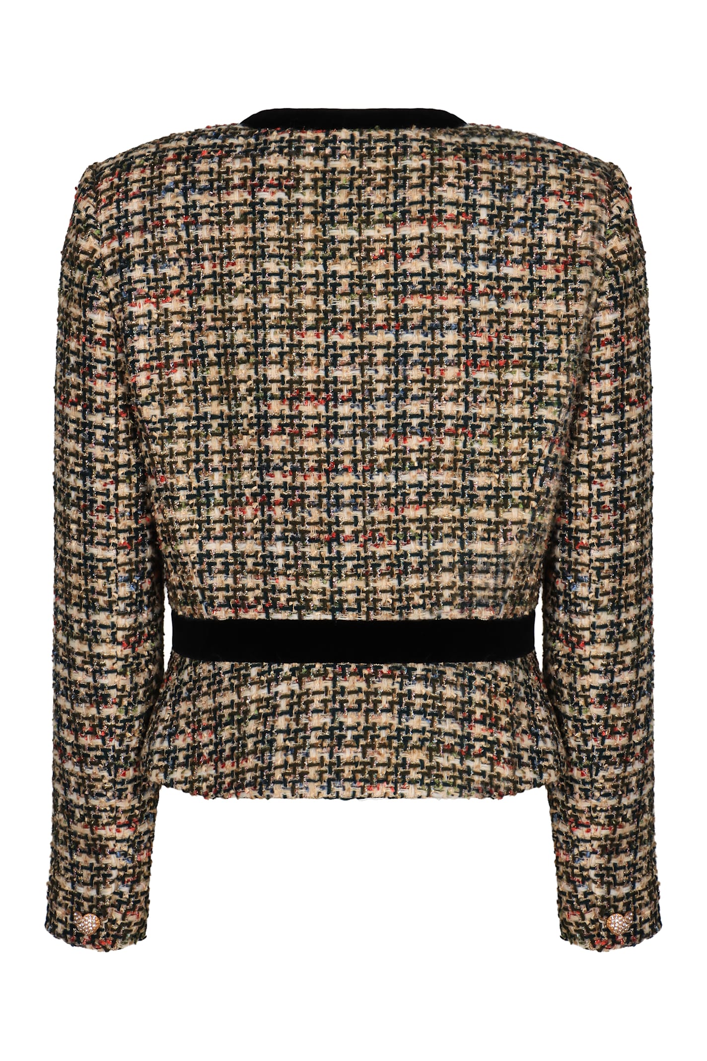 Valentino Womens Multicolor. Tweed Cropped Woven Jacket In Animal Print