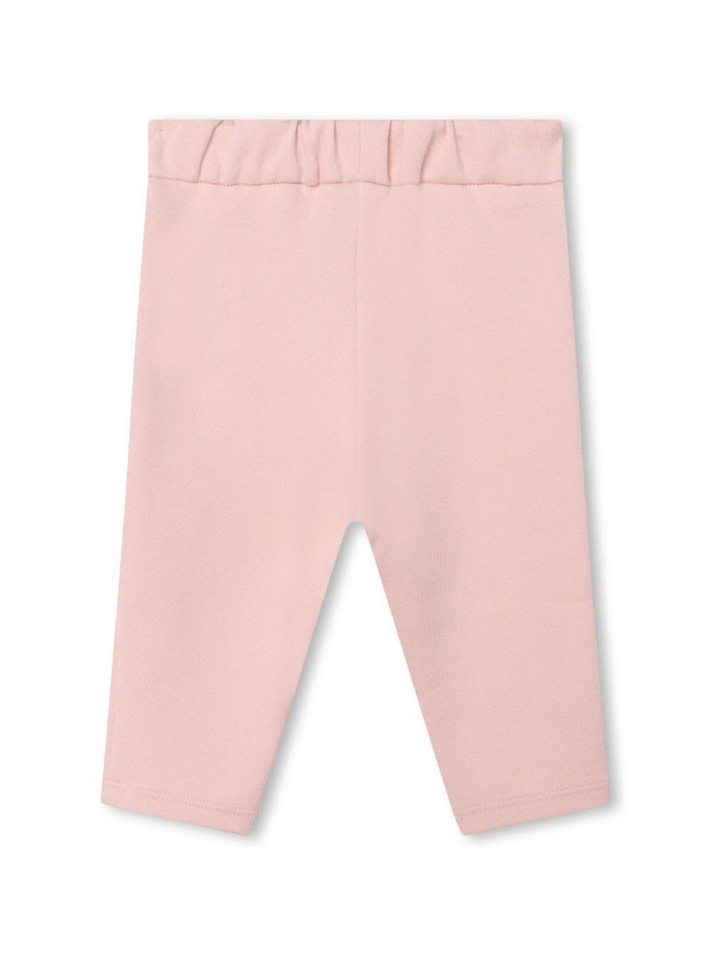 Shop Chloé Pink Trousers With Buttons And Tonal Embroideries In Cotton Blend Baby