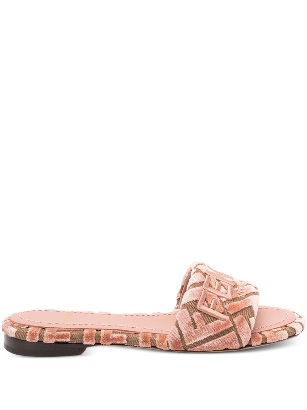 Fendi Velvet Slide Ff Open Toe Flat Sole In White