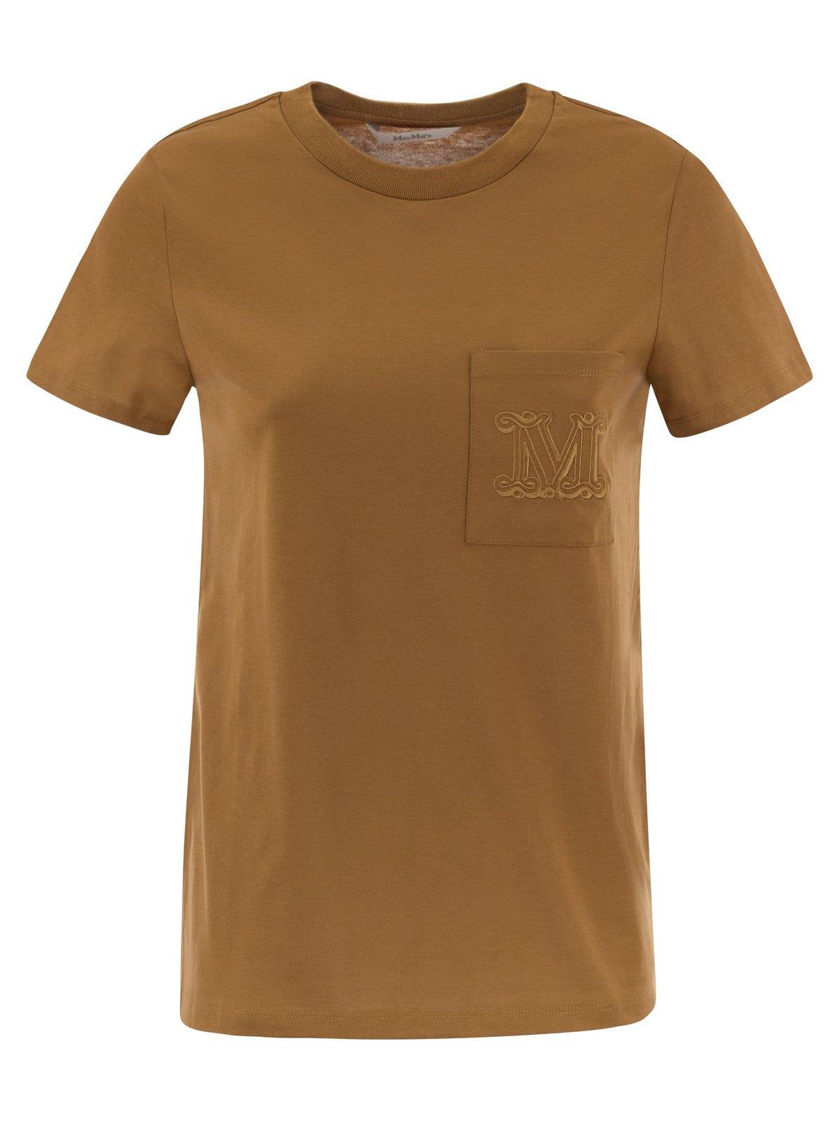 Shop Max Mara Crewneck Short-sleeved T-shirt In Leather Brown