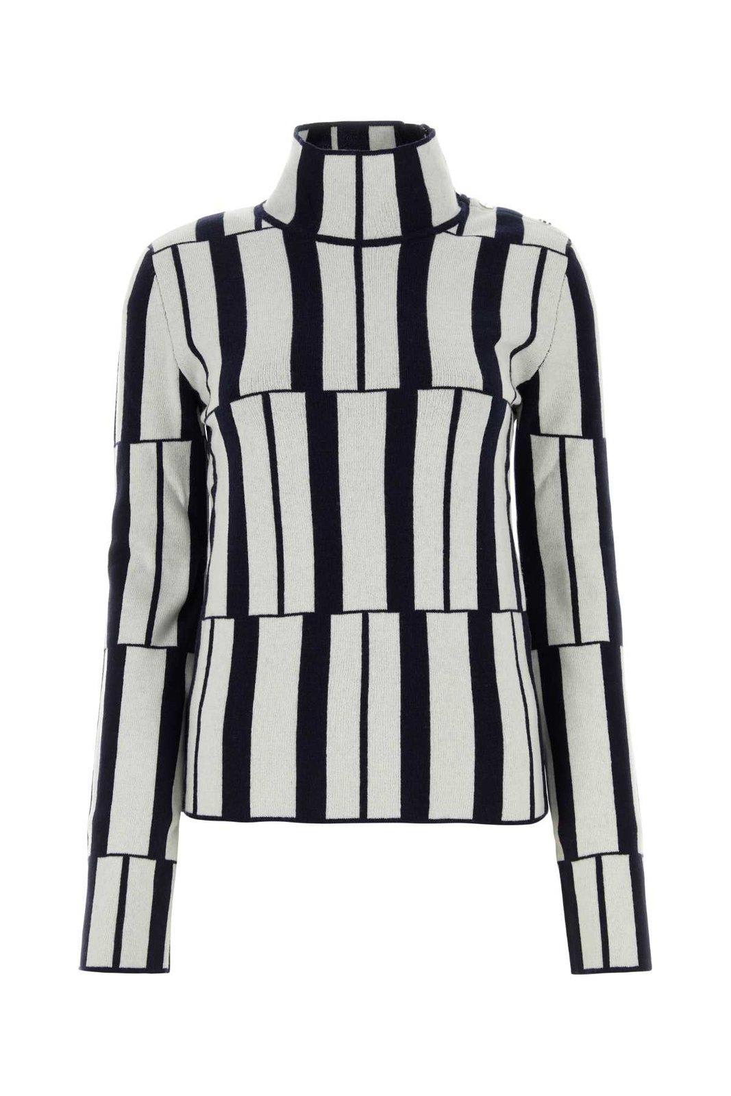 Shop Ferragamo High-neck Stripe-pattern Jumper In White/new Navy