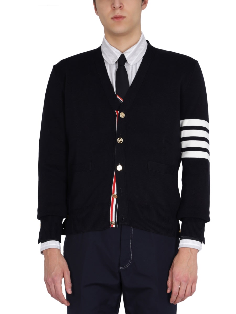 Shop Thom Browne V-neck Cardigan In Navy