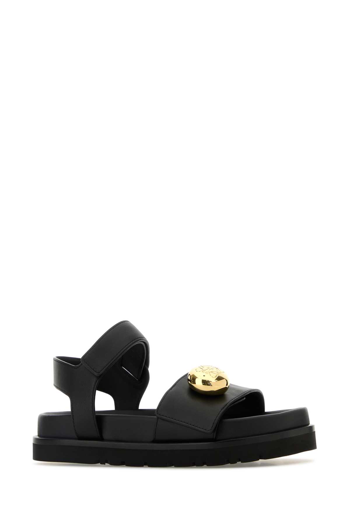 Loewe Women Pebble Sandals With Soft Calfskin Fussbett Sole In Black
