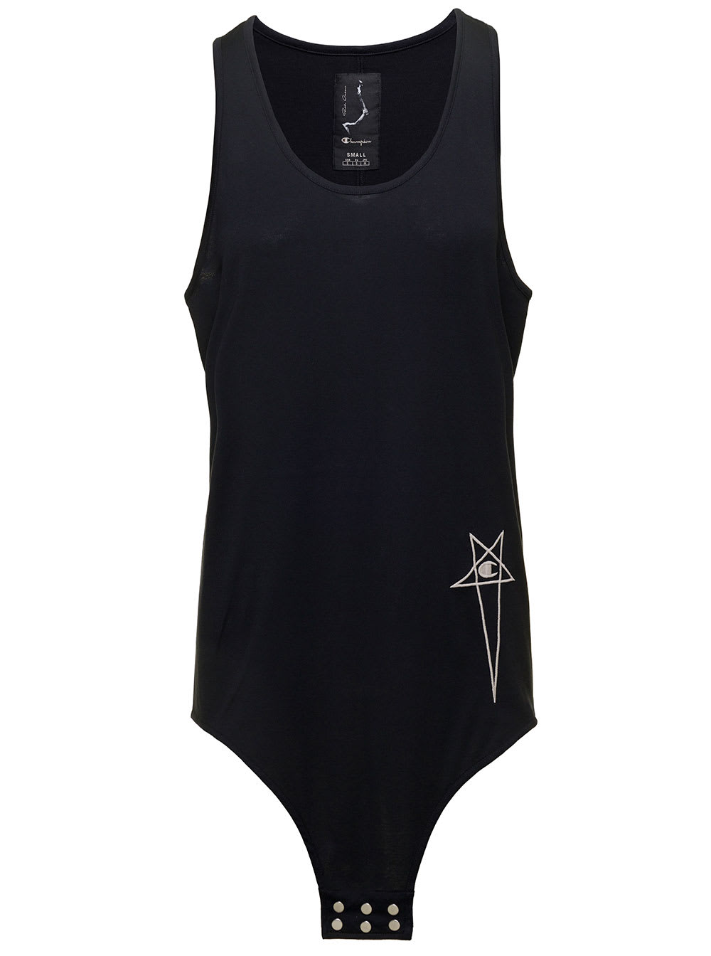 Shop Rick Owens Basketball Tank Long Black Tank Top With Pentagram Embroidery And A Six Snap Closure Hanging In Cott