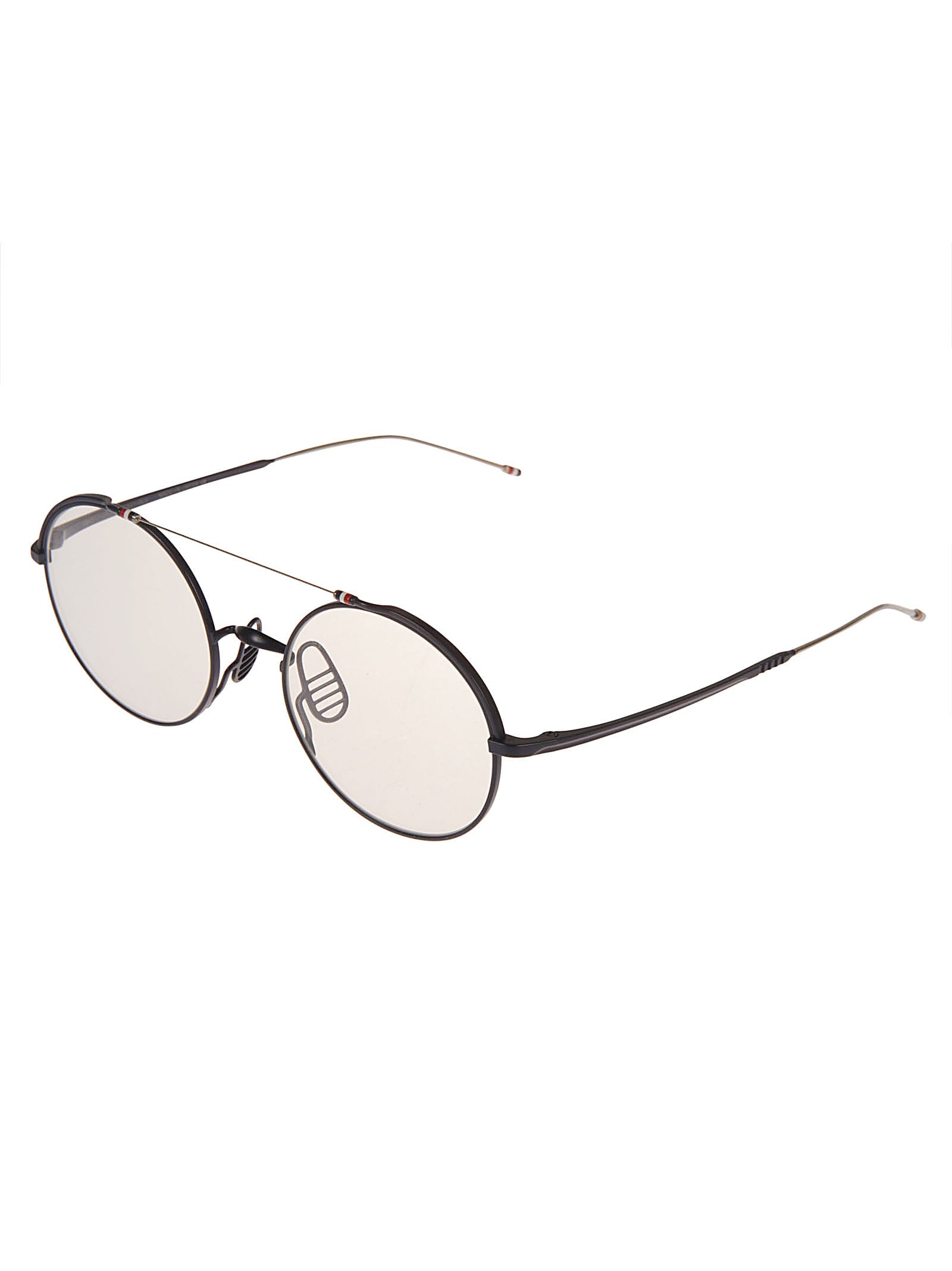 Shop Thom Browne Top Bar Round Glasses In Matte Navy Silver