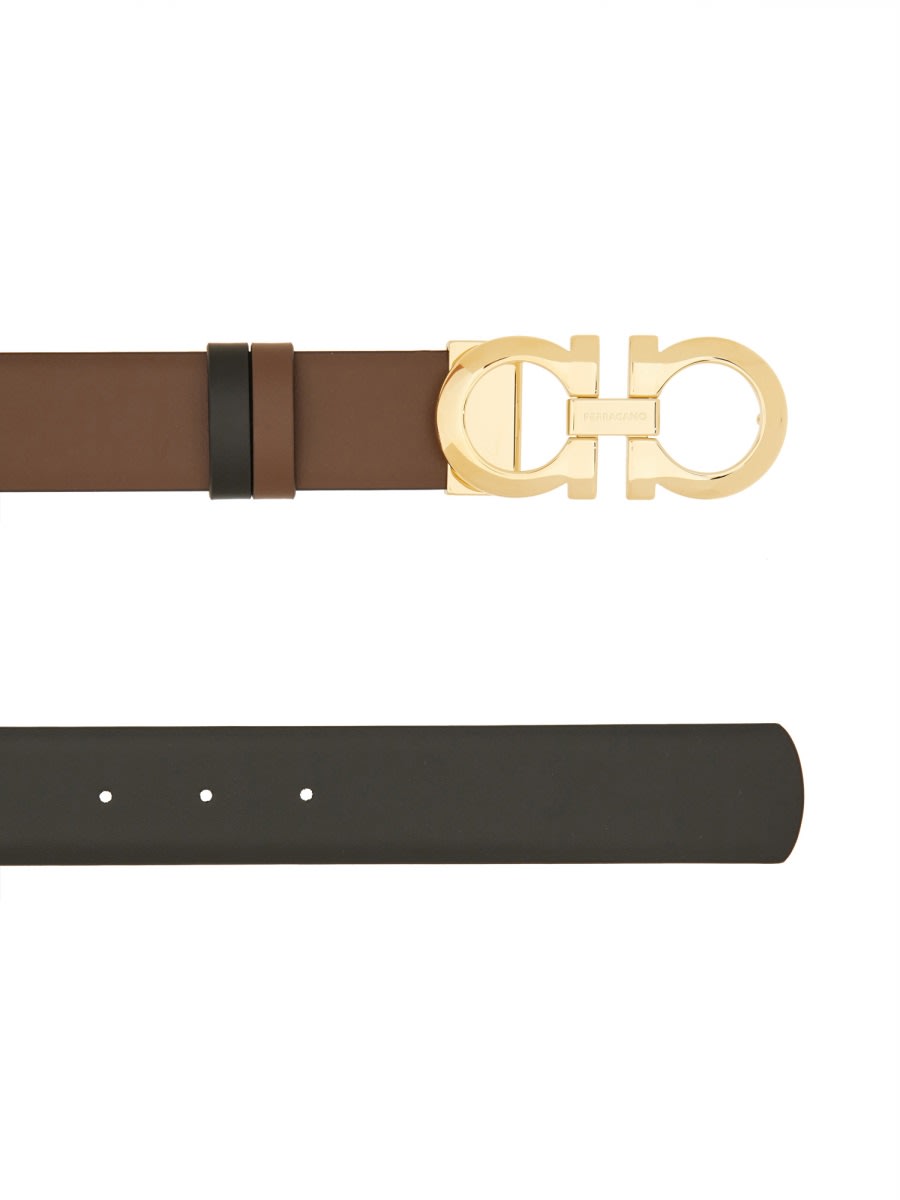 Ferragamo Reversible And Adjustable Gancini Belt In Brown