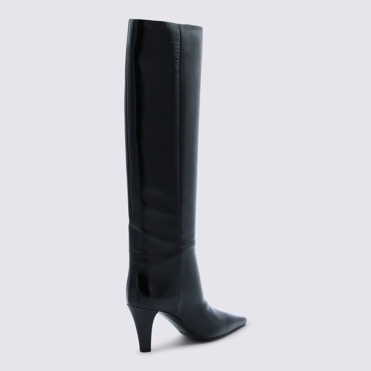 Saint Laurent Knee Length Stiletto Heel Pointed Toe Boots In Black