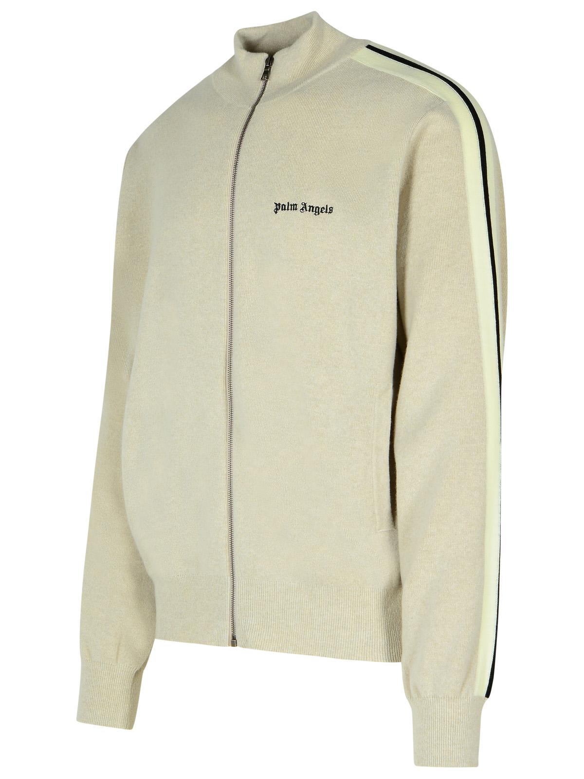 Shop Palm Angels Track Grey Wool Blend Sweatshirt In Beige