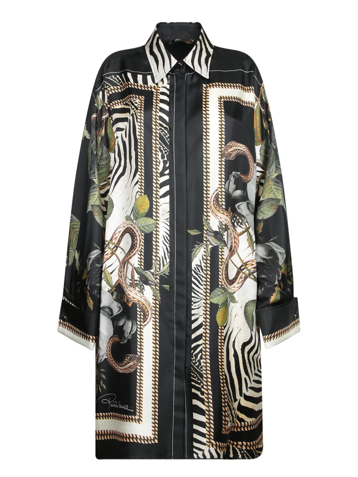 Shop Roberto Cavalli Silk Scarf Print Shirt In Black