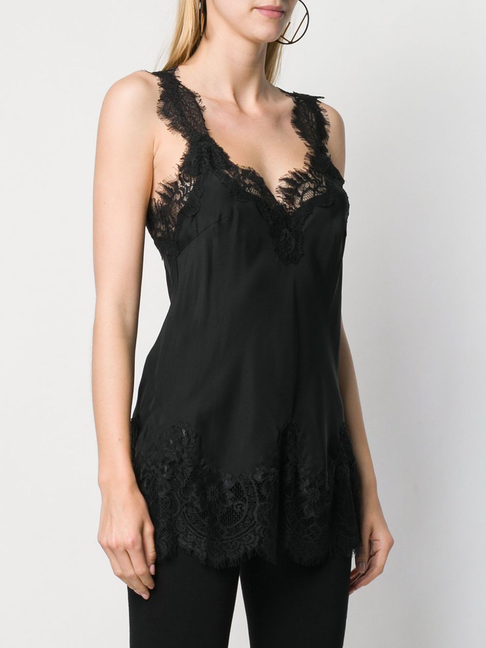 Shop Gold Hawk Black Silk Lace Trim Tank Top