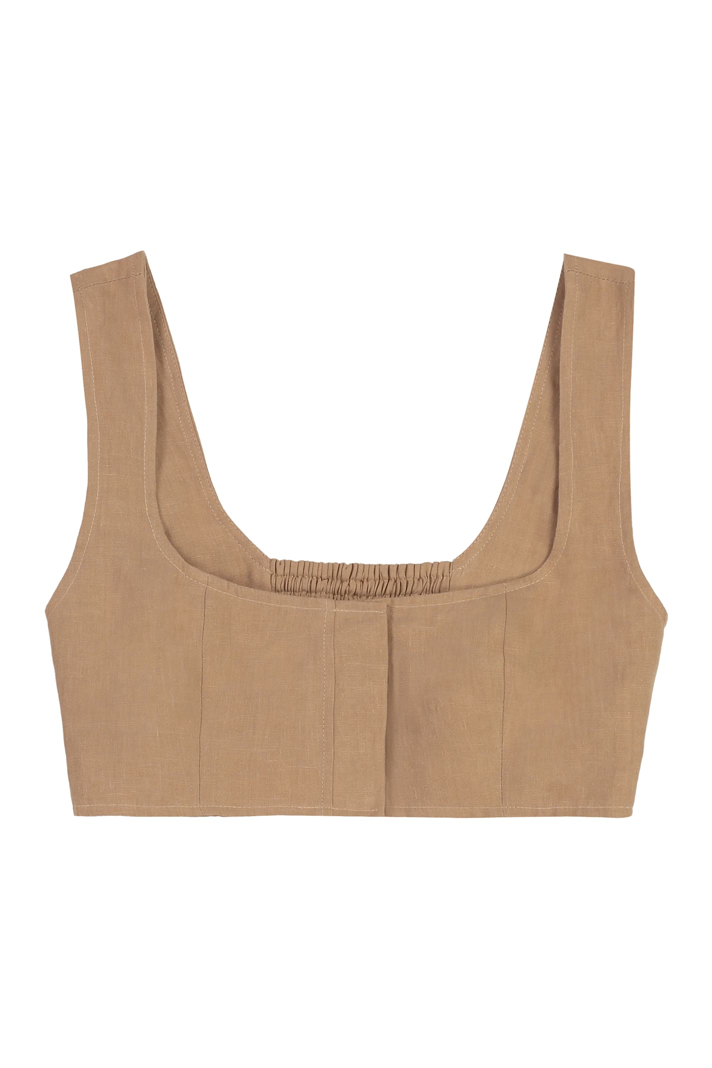 Le Kasha Womens Tabacco Square-neck Cropped Linen Top In Sand