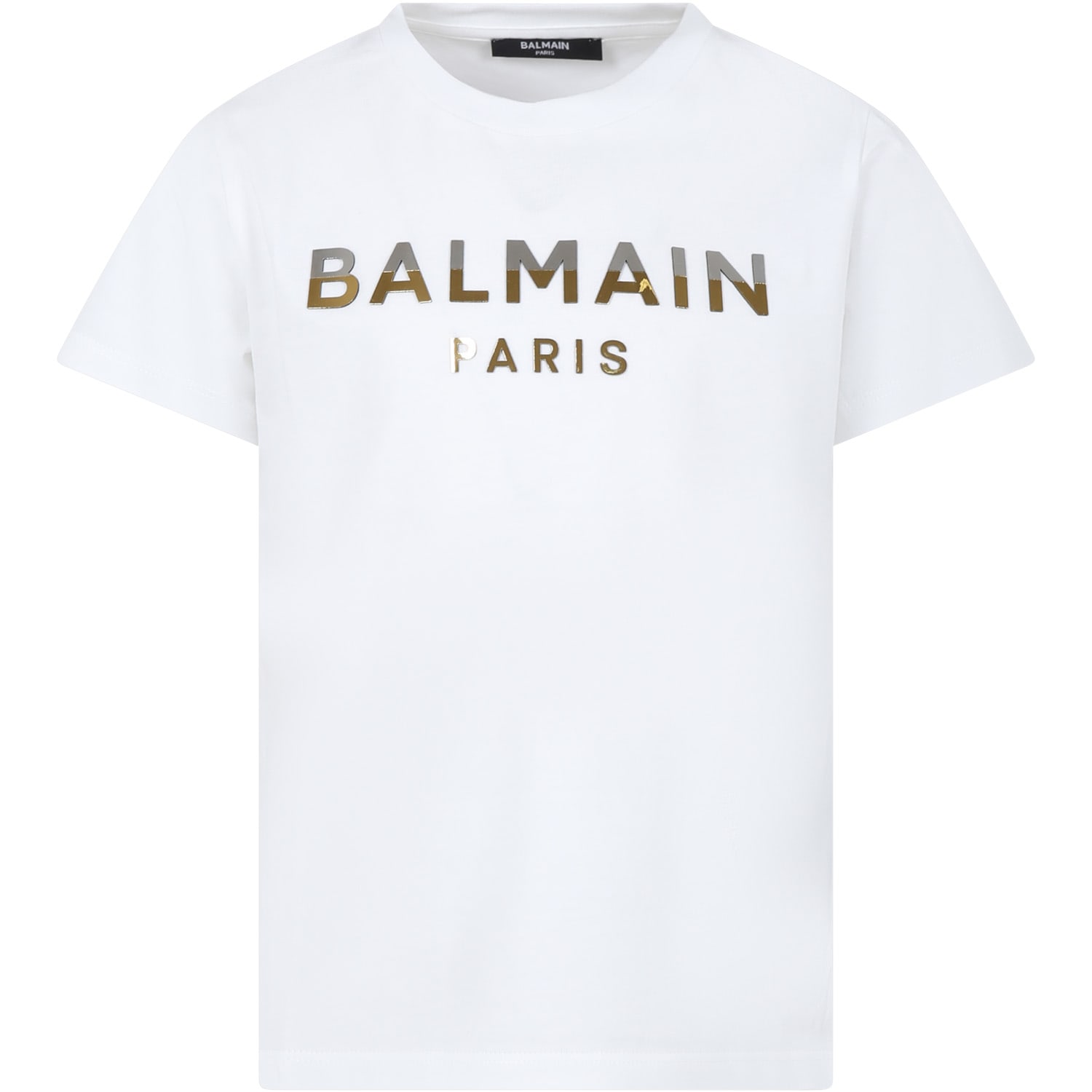 Shop Balmain White T-shirt For Kids With Logo In Bianco